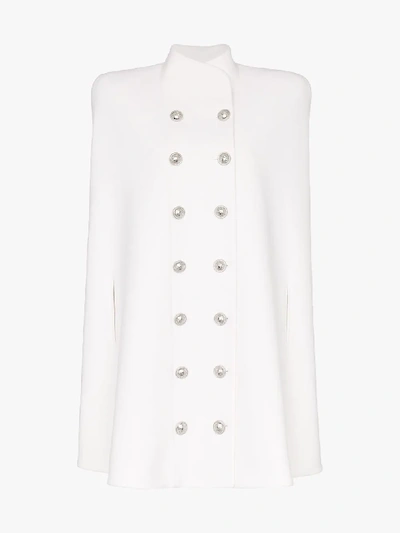 Shop Balmain Double-breasted Cape Coat In White