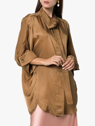 Shop Rejina Pyo Invisible Button-down Scarf Detail Shirt In 103 - Brown