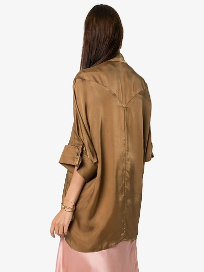 Shop Rejina Pyo Invisible Button-down Scarf Detail Shirt In 103 - Brown