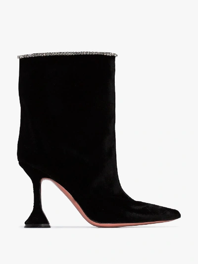 Shop Amina Muaddi Black Mia 100 Embellished Ankle Boots