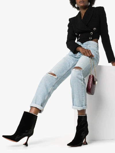 Shop Amina Muaddi Black Mia 100 Embellished Ankle Boots