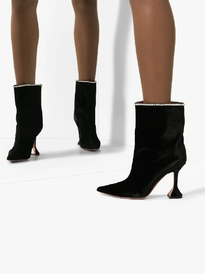 Shop Amina Muaddi Black Mia 100 Embellished Ankle Boots