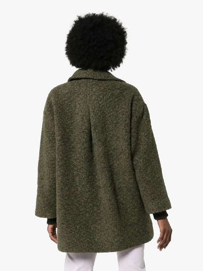 Shop Ganni Layered Utility Pocket Wool Coat In Green