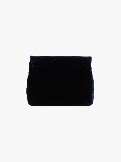 Shop Saint Laurent Navy Loulou Velvet Mini Bag In Blue