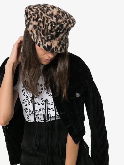 Shop Ruslan Baginskiy Brown Leopard Print Baker Boy Hat In Black