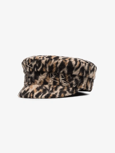 Shop Ruslan Baginskiy Brown Leopard Print Baker Boy Hat In Black