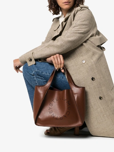 Shop Stella Mccartney Womens Brown Perforated Logo Tote Bag