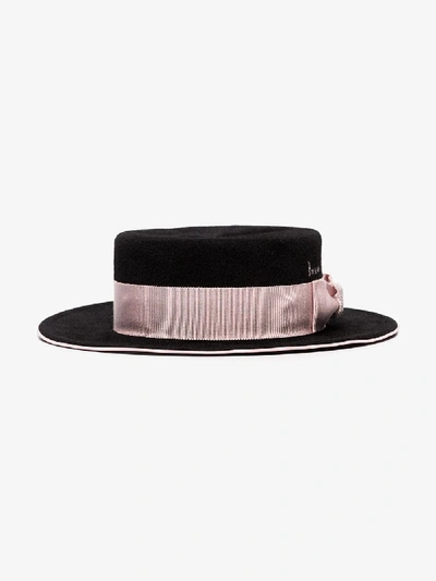Shop Ruslan Baginskiy Black And Pink Ribbon Trim Boater Hat