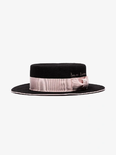 Shop Ruslan Baginskiy Black And Pink Ribbon Trim Boater Hat