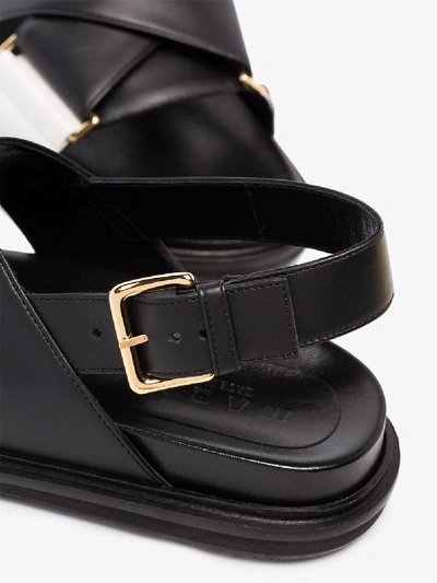 Shop Marni Black Fussbett Leather Flat Sandals