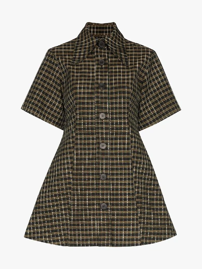 Shop Beaufille Piper Checked Flared Shirt Dress In Brown