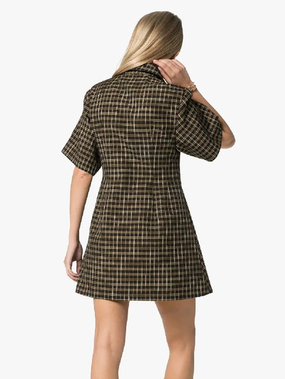 Shop Beaufille Piper Checked Flared Shirt Dress In Brown