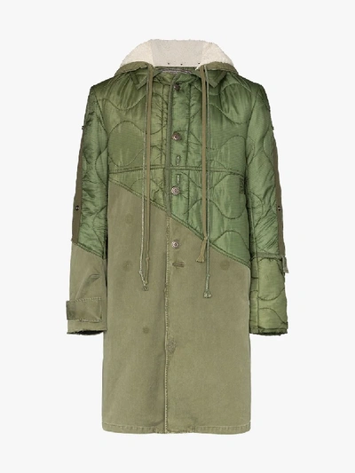 Shop Greg Lauren 50/50 Hooded Army Trench Coat In Green