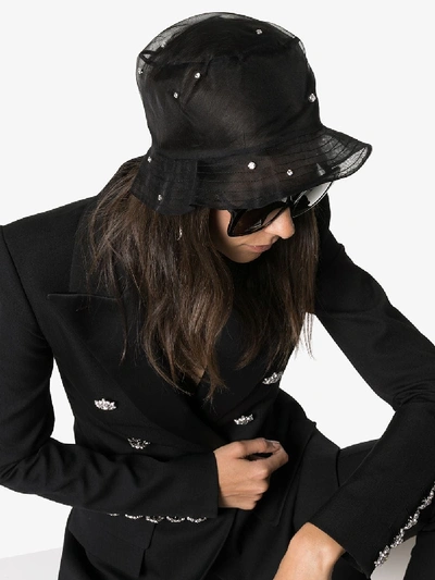 Shop Ruslan Baginskiy Black Crystal Embellished Silk Bucket Hat