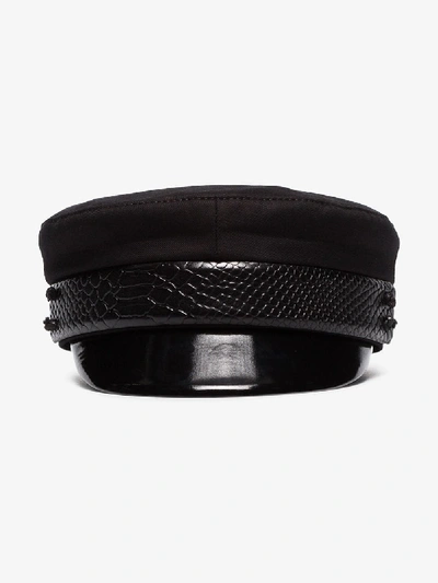 Shop Ruslan Baginskiy Black Leather Trim Baker Boy Hat