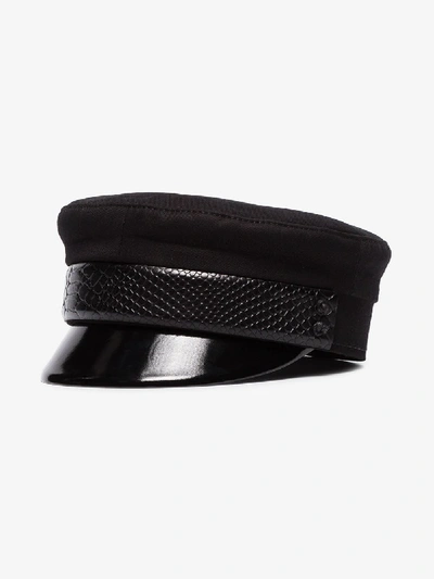 Shop Ruslan Baginskiy Black Leather Trim Baker Boy Hat