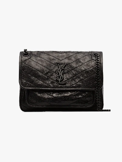 Shop Saint Laurent Black Niki Monogram Leather Shoulder Bag