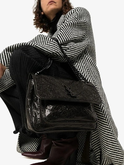 Shop Saint Laurent Black Niki Monogram Leather Shoulder Bag