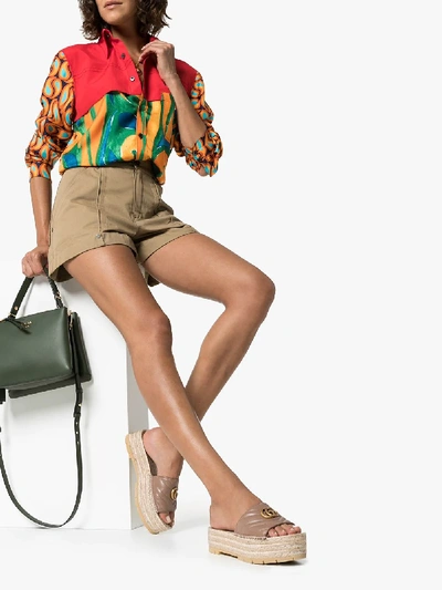 Shop Gucci Pink Pilar Quilted Flatform Leather Espadrilles
