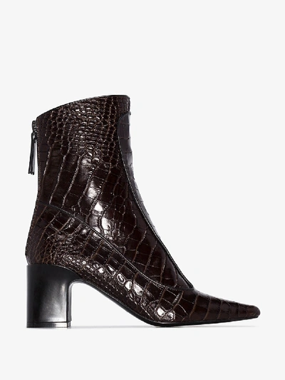Shop Fabrizio Viti Brown Timeless Croc Effect 70 Leather Ankle Boots