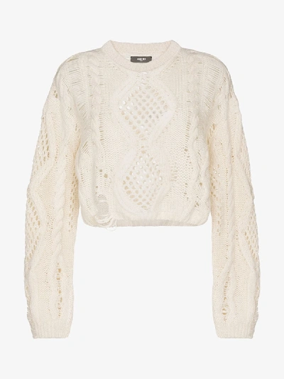 Shop Amiri Cropped Knit Sweater In White