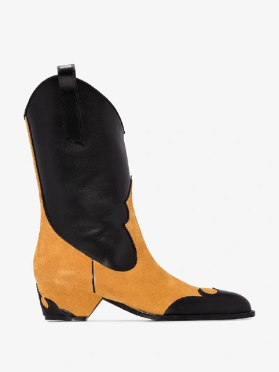 Shop Manu Atelier Black And Orange Deniz 45 Panelled Cowboy Boots