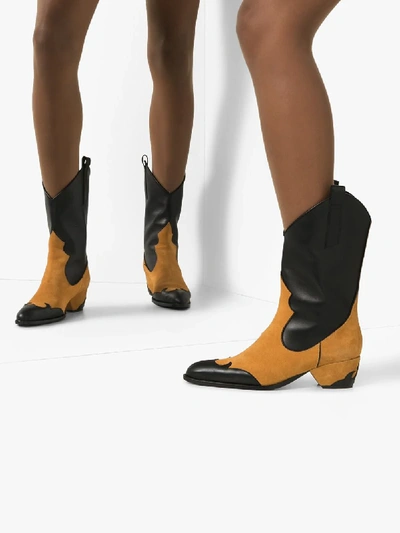 Shop Manu Atelier Black And Orange Deniz 45 Panelled Cowboy Boots
