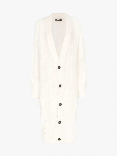 Shop Amiri Knitted Long Cardigan In White