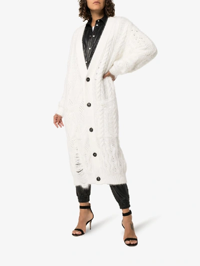 Shop Amiri Knitted Long Cardigan In White