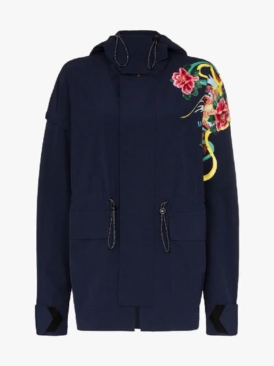 Shop Angel Chen Floral Print Placement Parka In Blue