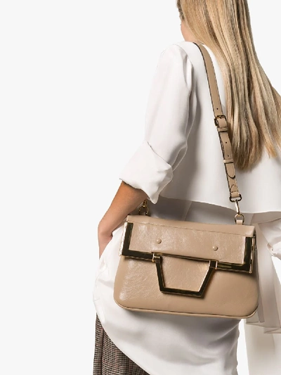 Shop Fendi Beige Fold Over Flap Leather Bag In Neutrals