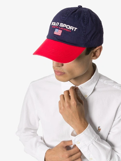Shop Polo Ralph Lauren Blue, Red And White Logo Embroidered Cap