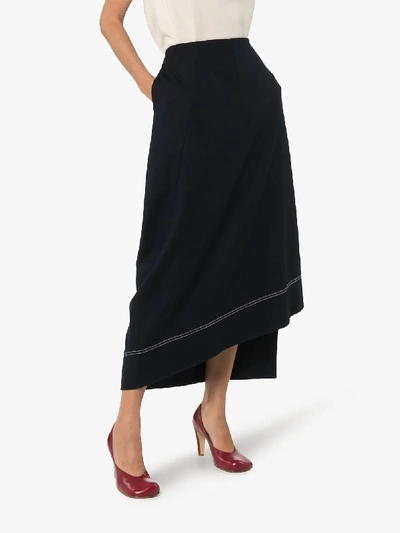 Shop Jil Sander Asymmetric Wool Midi Skirt In Blue