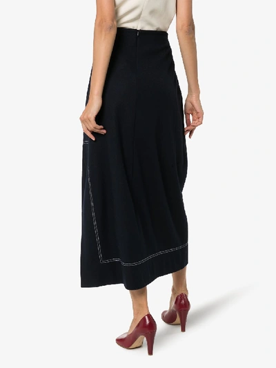 Shop Jil Sander Asymmetric Wool Midi Skirt In Blue