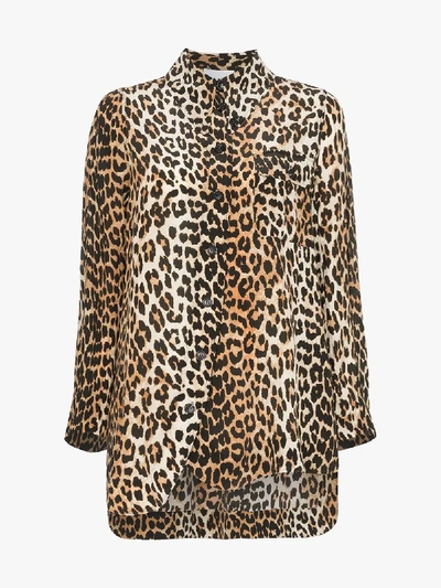 Shop Ganni Leopard Print Shirt In Brown