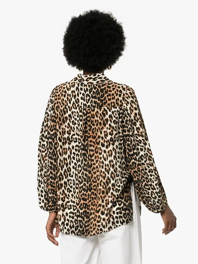 Shop Ganni Leopard Print Shirt In Brown