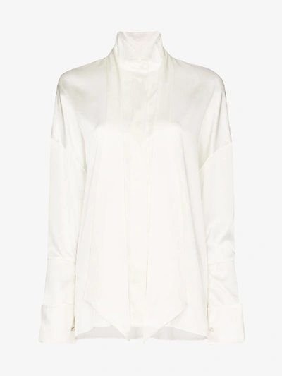 Shop Alexandre Vauthier Tie Neck Exaggerated Cuff Shirt In White