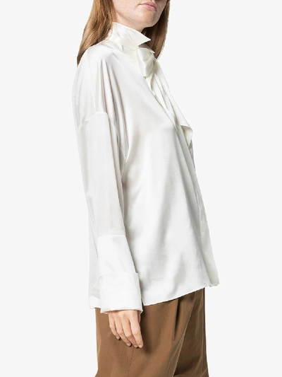 Shop Alexandre Vauthier Tie Neck Exaggerated Cuff Shirt In White