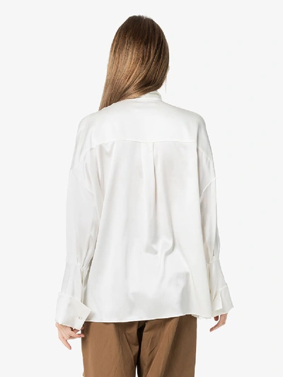 Shop Alexandre Vauthier Tie Neck Exaggerated Cuff Shirt In White