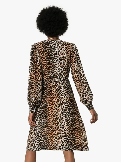 Shop Ganni Leopard Print Midi Dress In Black