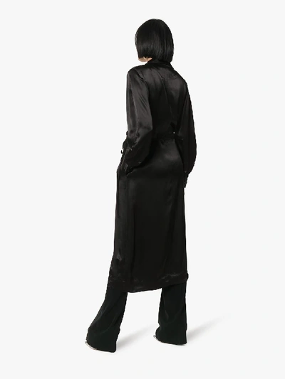Shop Ganni Collared Belted Satin Midi Dress In Black