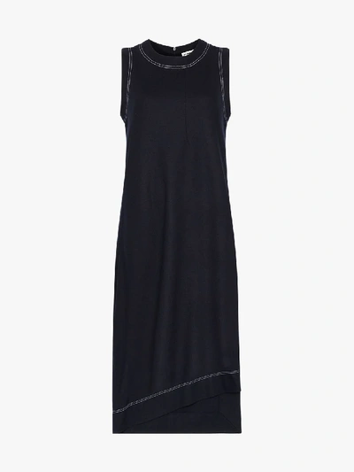 Shop Jil Sander Asymmetric Wool Midi Dress In Blue