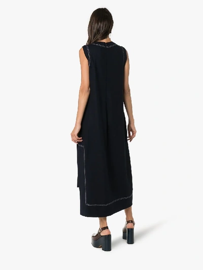 Shop Jil Sander Asymmetric Wool Midi Dress In Blue