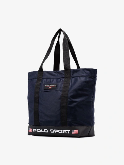 Shop Polo Ralph Lauren Blue Logo Print Tote Bag