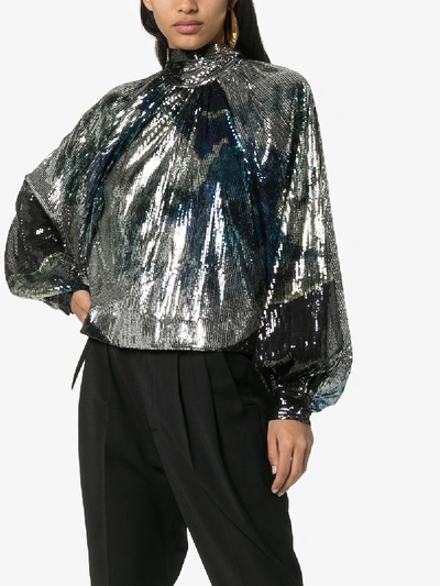 Shop Ganni Sequin Embellished Balloon Sleeve Blouse In 999 Multicoloured
