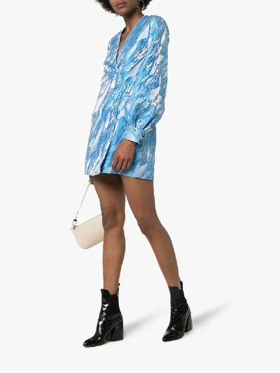 Shop Ganni Jacquard Mini Dress In Blue