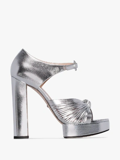 Shop Gucci Silver Crawford 140 Platform Leather Sandals In Metallic