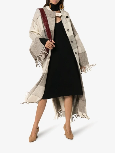 Shop Jil Sander Check Print Virgin Wool Belted Robe In Neutrals
