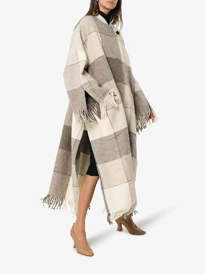 Shop Jil Sander Check Print Virgin Wool Belted Robe In Neutrals