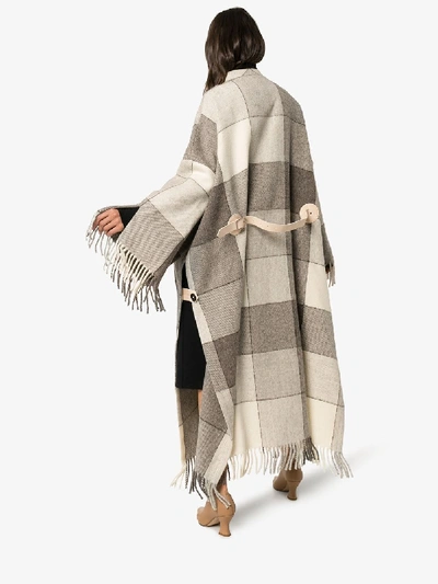 Shop Jil Sander Check Print Virgin Wool Belted Robe In Neutrals